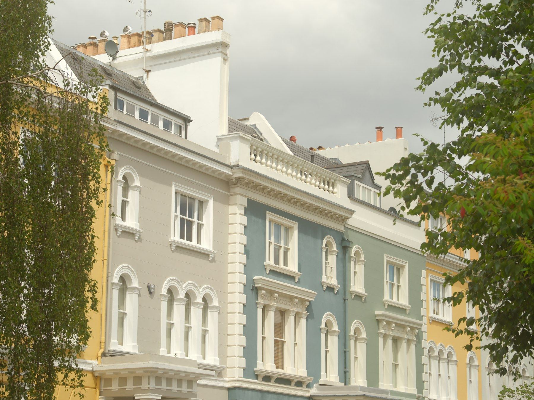 Pastel painted terrace of London houses
